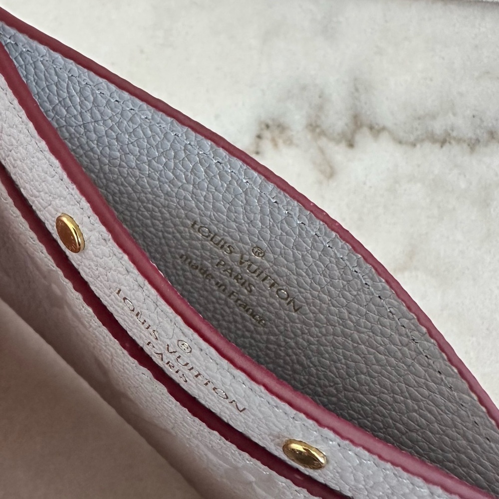 Louis Vuitton Light Gray Embossed Monogram Card Holder with Red Edge - Picture 6 of 7